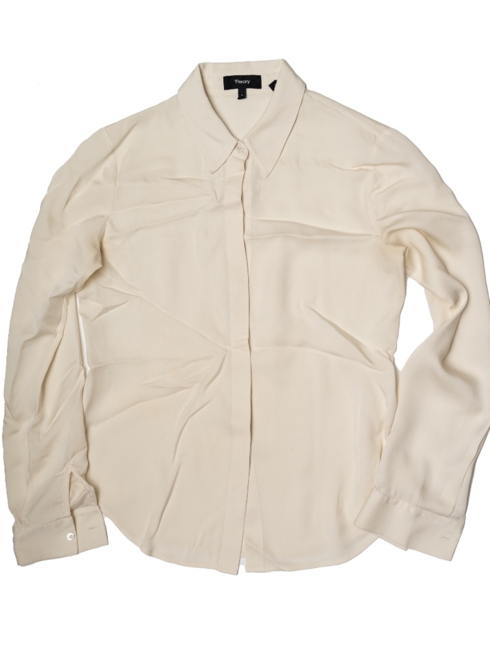 Theory Essential Button Down Shirt Silk Cream Ivory size P 0 Petite XS